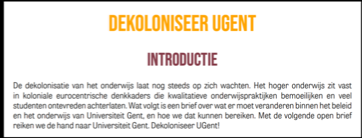 Dutch introduction to the 2020 Dekoloniseer UGent open letter