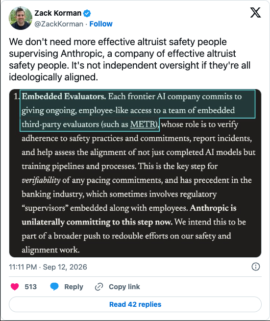 Zack Korman’s post about ideologically aligned oversight of Anthropic, including the attached image.
