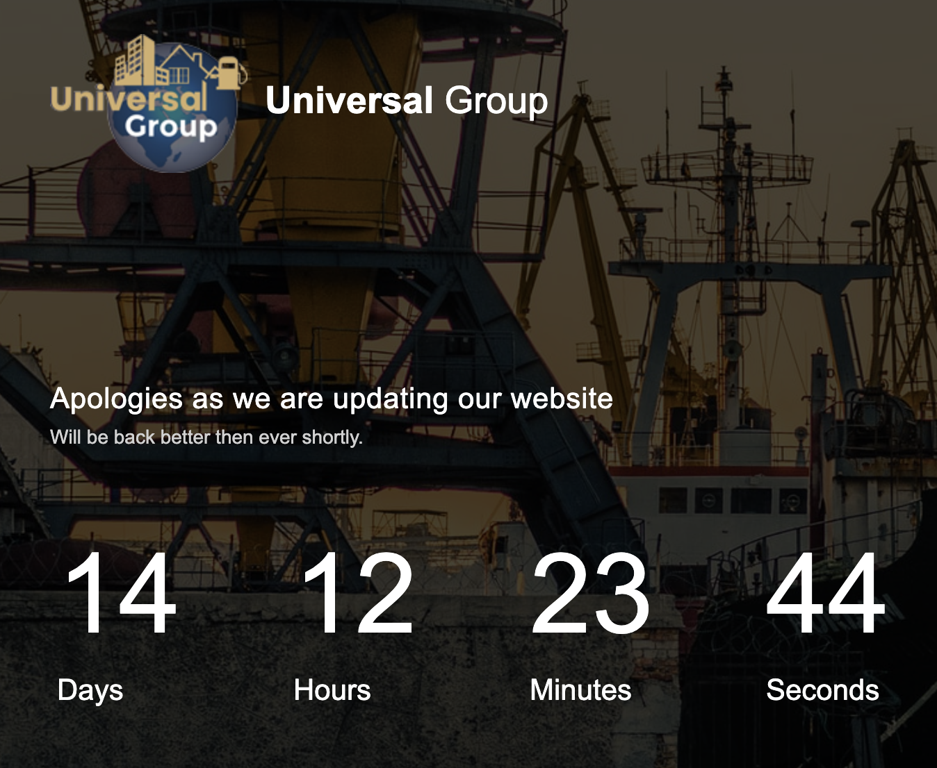 UGC website showing a fourteen-day countdown and the message Will be back better then ever shortly