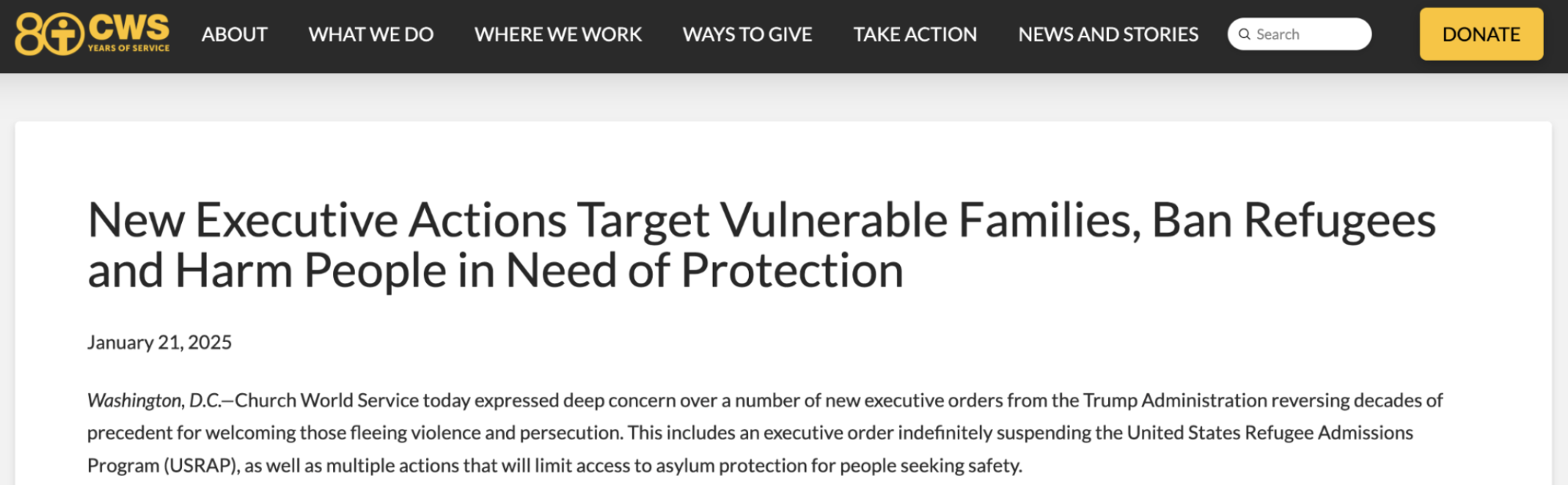 Church World Service statement on executive actions