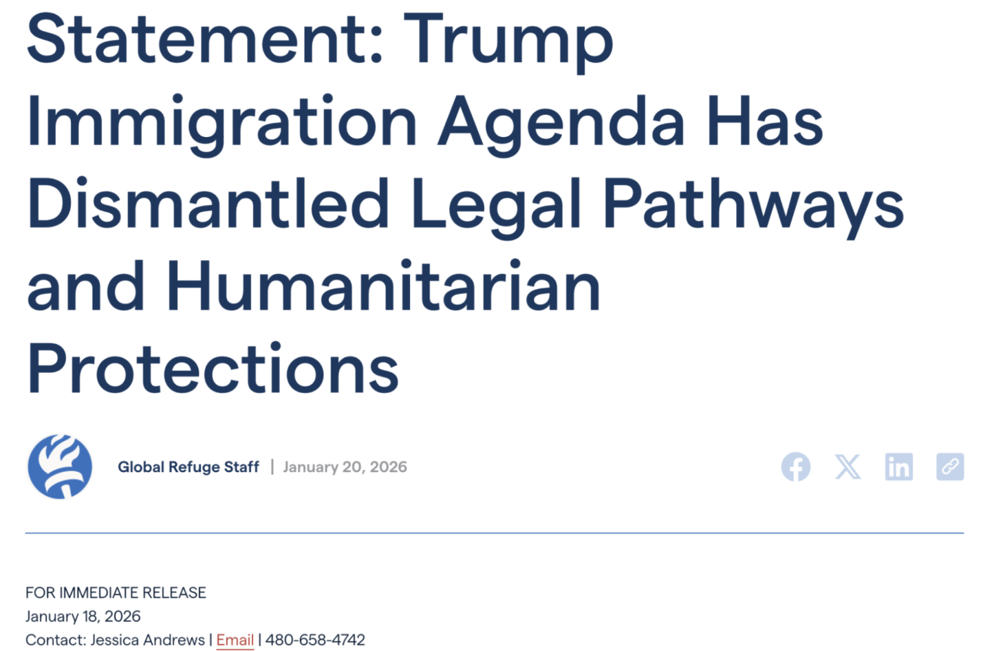 Global Refuge statement on Trump immigration agenda